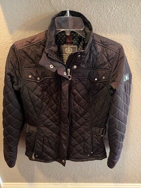 Ariat Quilted Riding Jacket Black Equestrian Coat Belted Snap Zip Women’s Small